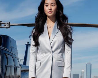 Luxury Women's Ice Blue Pantsuit, Double Breasted Blazer & Wide Leg Pants Set, Elegant 2 Piece Suit, Office Wear, Business Suit,