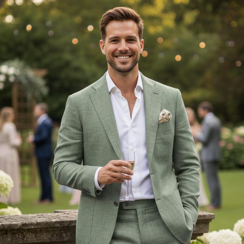 Men's Light Sage Green Linen Suit - Tailored Summer Wedding Outfit | Elegant Groom & Groomsmen Two-Piece Set