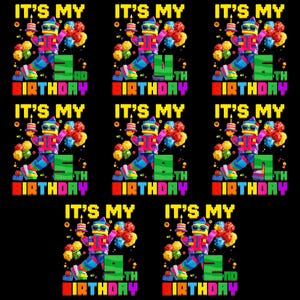 May include: A colorful birthday graphic with the text "IT'S MY BIRTHDAY" above a pixelated figure. The number of the birthday is displayed below the figure. The background is black.