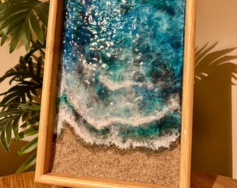 額入りオーシャンレジンアート、海岸装飾、ビーチペインティング