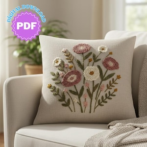 Boho Floral Punch Needle Pattern - No.4 of Floral Series | Digital Embroidery Design PDF | DIY Wall Art