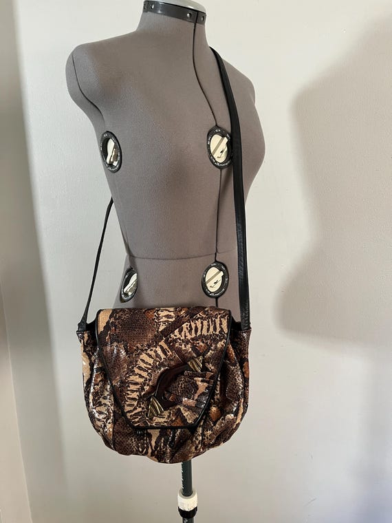 Sharif Snakeskin Print Drawstring Flap Top Purse … - image 2