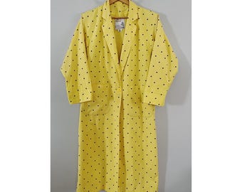 VTG London Towne Sz L Black and Yellow Polka Dot Trench Coat