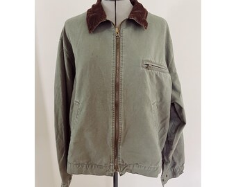 VTG 90s Old Navy Sz M Utility Work Jacket Olive Twill Corduroy Collar