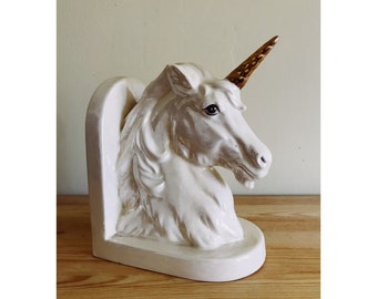 Ceramic Unicorn Bookend Iridescent Glaze