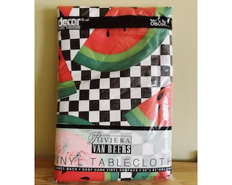 Decor Home Fashions Checkerboard Watermelon Oblong Vinyl Tablecloth 60x84"