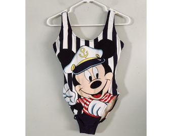 Mickey Unlimited Sz 9/10 Tahiti Apparel One Piece Bathing Suit Captain Mickey 90's