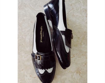 VTG Johnston & Murphy Sz 9M Men's Spectator Black and White Kiltie Loafers