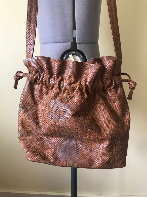 Embossed Snakeskin Leather Drawstring Purse - image 3