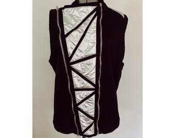 VTG Lip Service Sz XXL Multi Zip Silver Panel Stretch Vest Goth Techno
