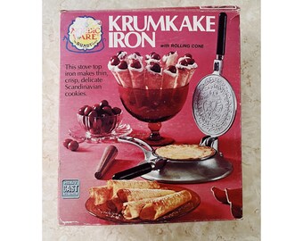 VTG Nordic Ware Krumkake Iron and Rolling Cone 3 Pc Set in Box