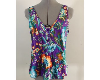 Victoria's Secret Gold Label Sz M Tropical Floral Satin Button Front Tank