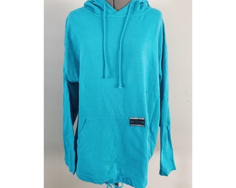 Gitano Techna Sz L Turquoise Cotton Drawstring Hoodie Sweatshirt