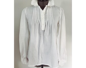 VTG Laura Ashley Sz S Irish Cotton Pintuck Ruffleneck Popover Blouse