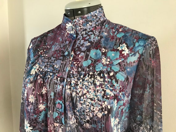 Lady Carol 70's Sz S/M Floral Sheer Sleeve Midi D… - image 4