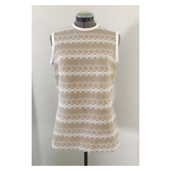 Toni Toni Mod Lace Knit 60s Sleeveless Top Sz M