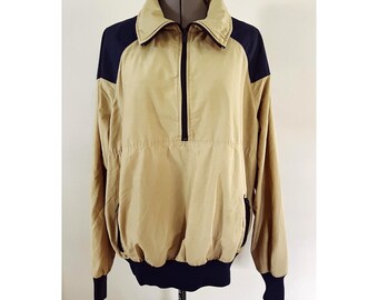 VTG LL Bean Sz XL Beige and Navy Half Zip Nylon Windbreaker Made in usa
