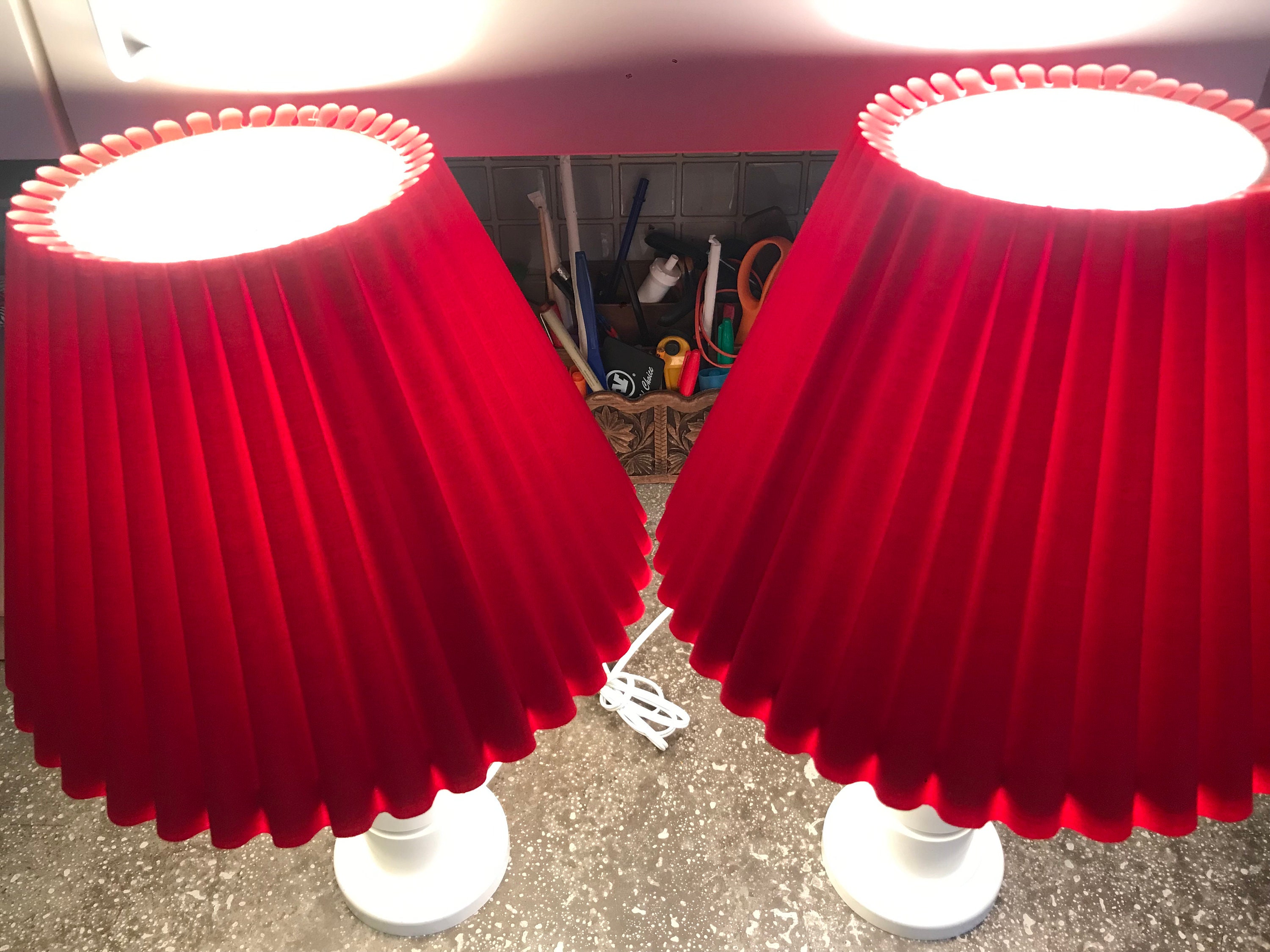Judi's Originals Pair of 80s Modern Lamps Red Shade Etsy