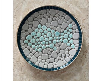 VTG Pebble Tile Mosaic Fish Design Wall Plate MCM