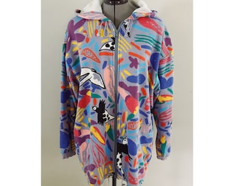 90s Ken Done Colorful Graphic Hoodie Zip Up Sz M