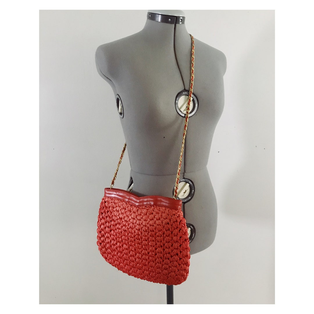70’s Leather Tote Purse Maroon Woven by Morris Moskowitz