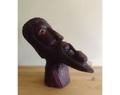 Jamaican Folk Art Carved Bust With Pipe