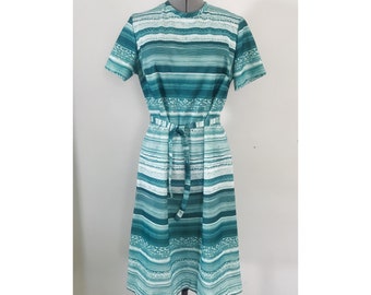 Sea Green Striped 70s Sheath Dress Sz M