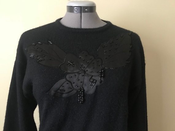 Beaded Appliqué Sweater Sz S - image 4