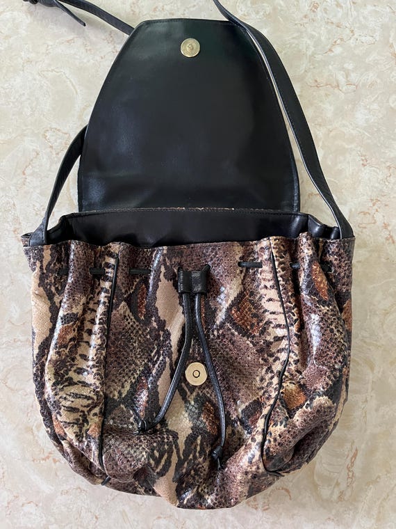 Sharif Snakeskin Print Drawstring Flap Top Purse … - image 5