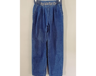 VTG Saint Germain Sz S Pull On Embroidered 80s Ankle Jeans