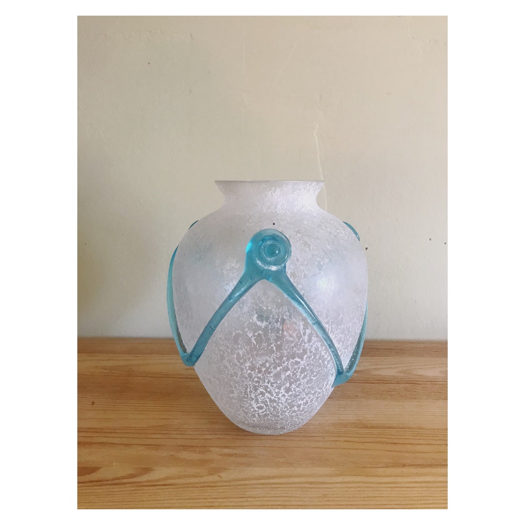 Toyo Frosted Glass Vase With Blue Detail Etsy
