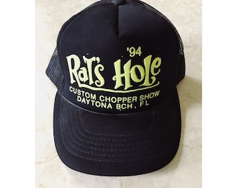 Rat's Hole '94 Daytona Beach Chopper Show Trucker Hat Black and Neon Green