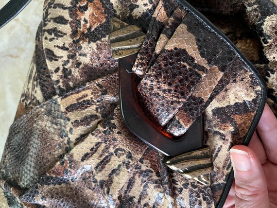 Sharif Snakeskin Print Drawstring Flap Top Purse … - image 9