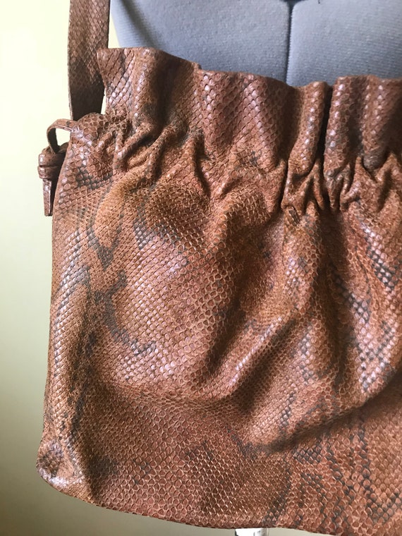 Embossed Snakeskin Leather Drawstring Purse - image 2