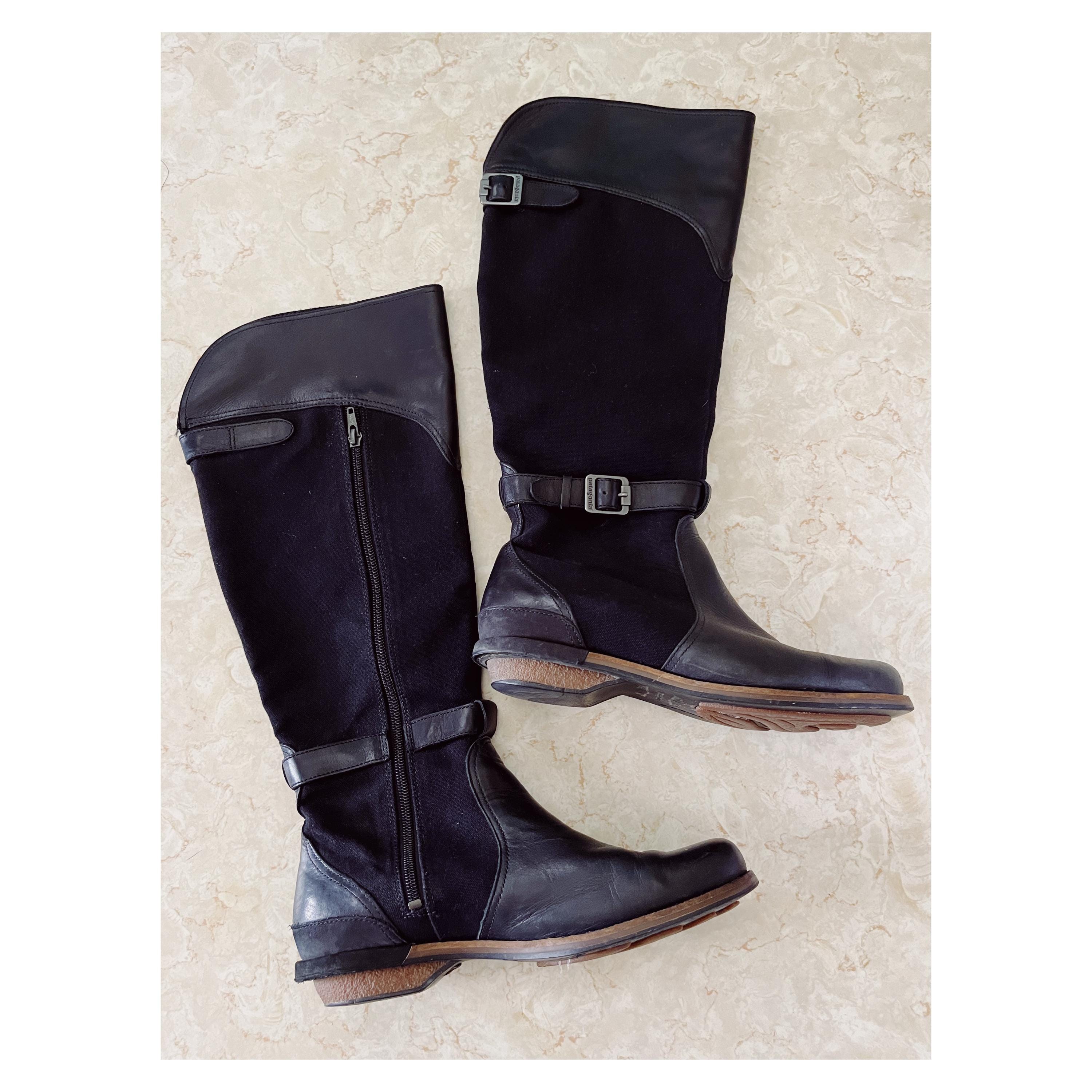 Patagonia Sz 8.5 Addie Rider Tall Black Leather and Canvas Boots Mixed Media