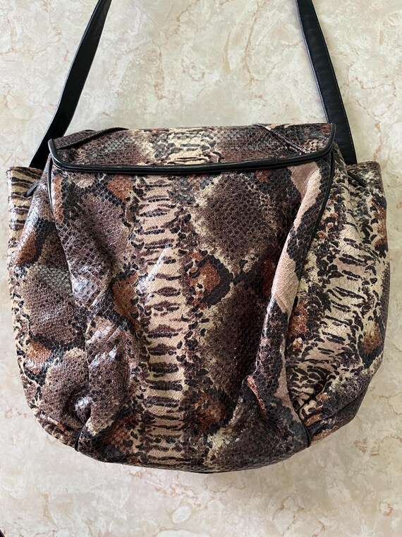 Sharif Snakeskin Print Drawstring Flap Top Purse … - image 4