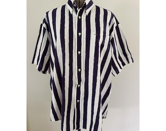VTG Tommy Hilfiger Sz M Linen/Cotton Painted Navy Stripe Button Down Shirt