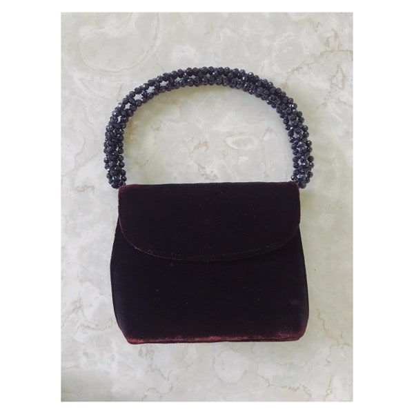 La Regale 60s Burgundy Velvet Beaded Handbag