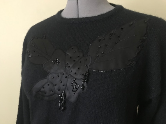 Beaded Appliqué Sweater Sz S - image 2