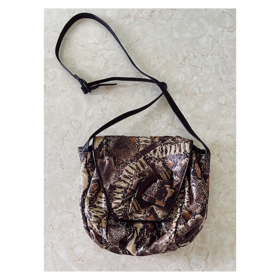 Sharif Snakeskin Print Drawstring Flap Top Purse … - image 1