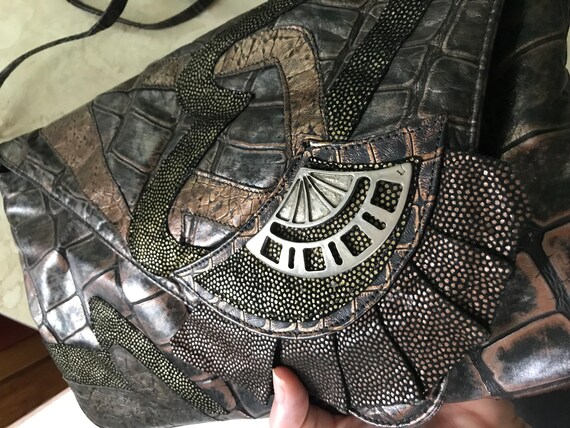 Patchwork Metallic Asymmetrical Convertible Envel… - image 3