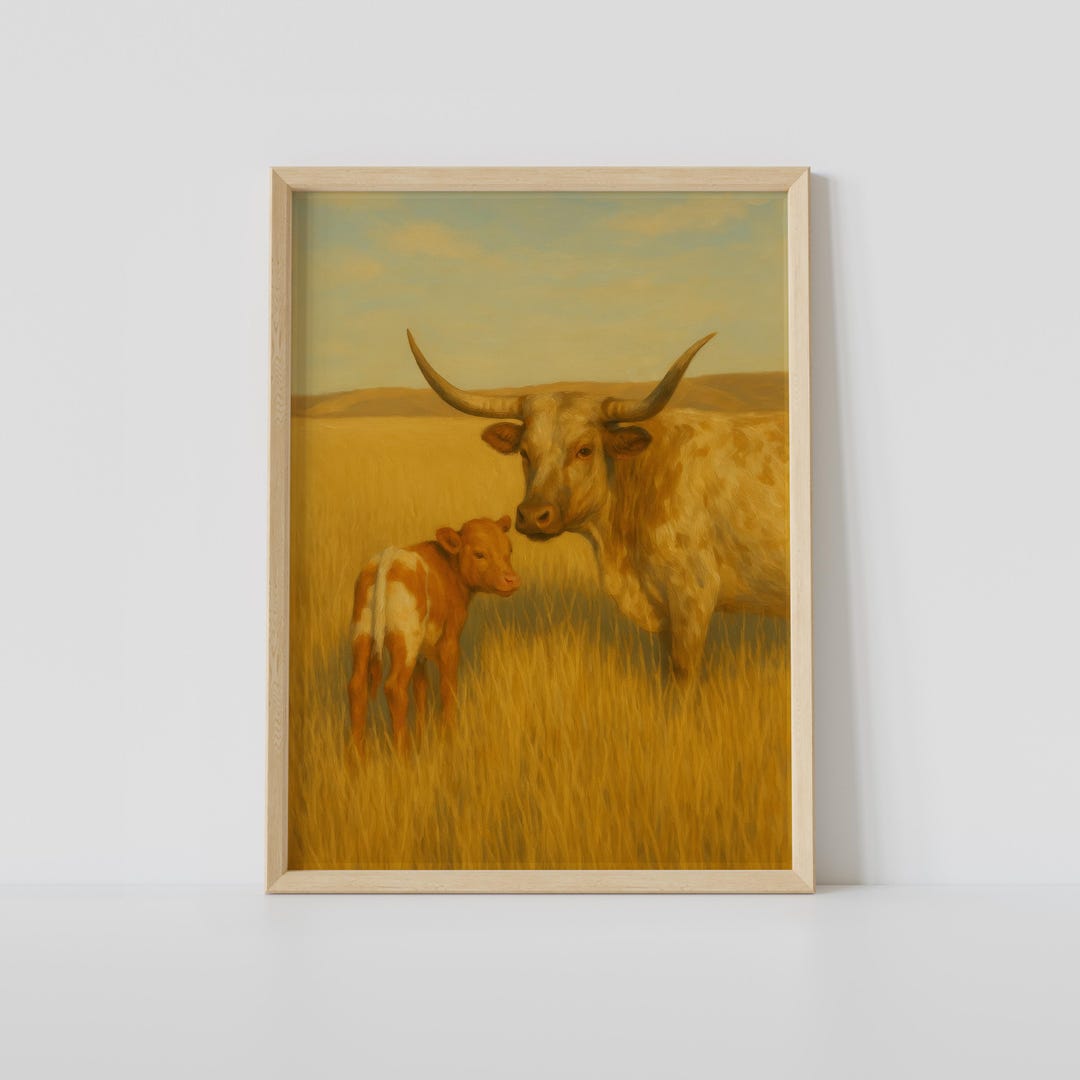 Longhorn Cow and Calf Print – Rustic Western Farmhouse Wall Art - Etsy