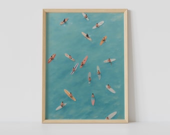 Surfers in Ocean Wall Art Print – Summer Beach Coastal Decor