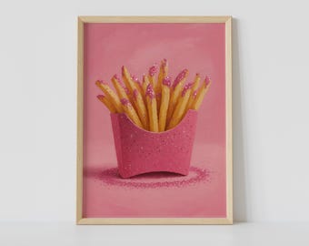 Pink Glitter French Fries Art Print – Pop Art Wall Decor