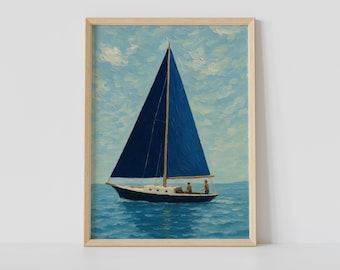 Sailboat Wall Art – Nautical Coastal Blue Ocean Print