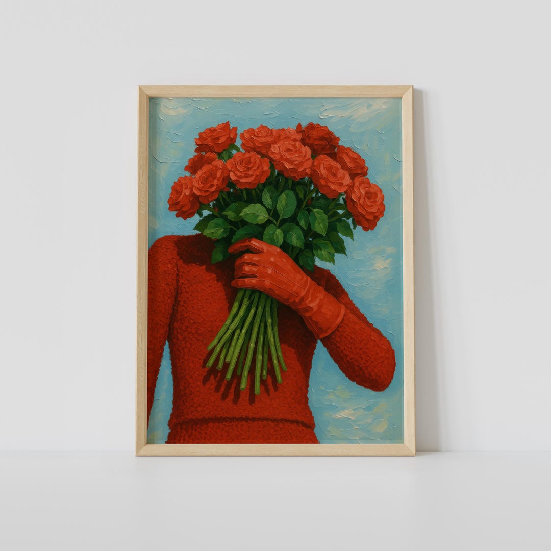 Red Roses Bouquet Print – Bold Modern Floral Wall Art - Etsy
