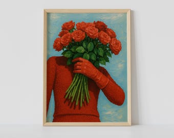 Red Roses Bouquet Print – Bold Modern Floral Wall Art