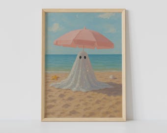 Ghost on the Beach Kunstdruck – lustiges Sommergespenst Poster