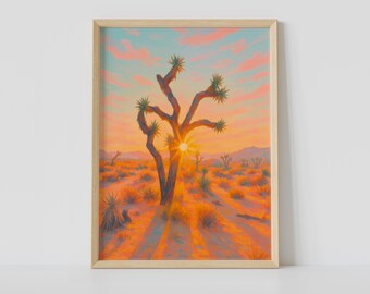 Lámina artística del atardecer en el Parque Nacional Joshua Tree: decoración de pared con paisaje desértico