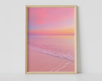 Pink Ocean Print – Pastel Beach Sunset Wall Art